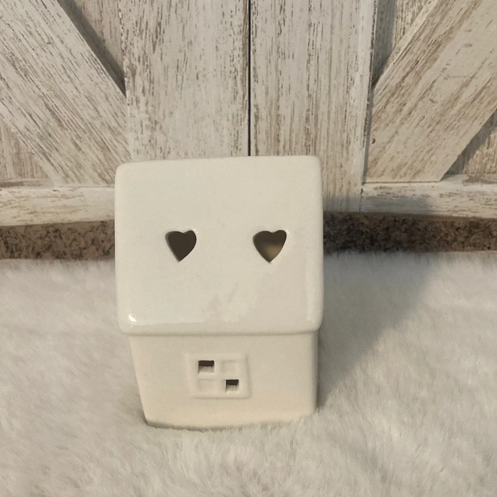 Mini Ceramic Holiday House with Heart Accent